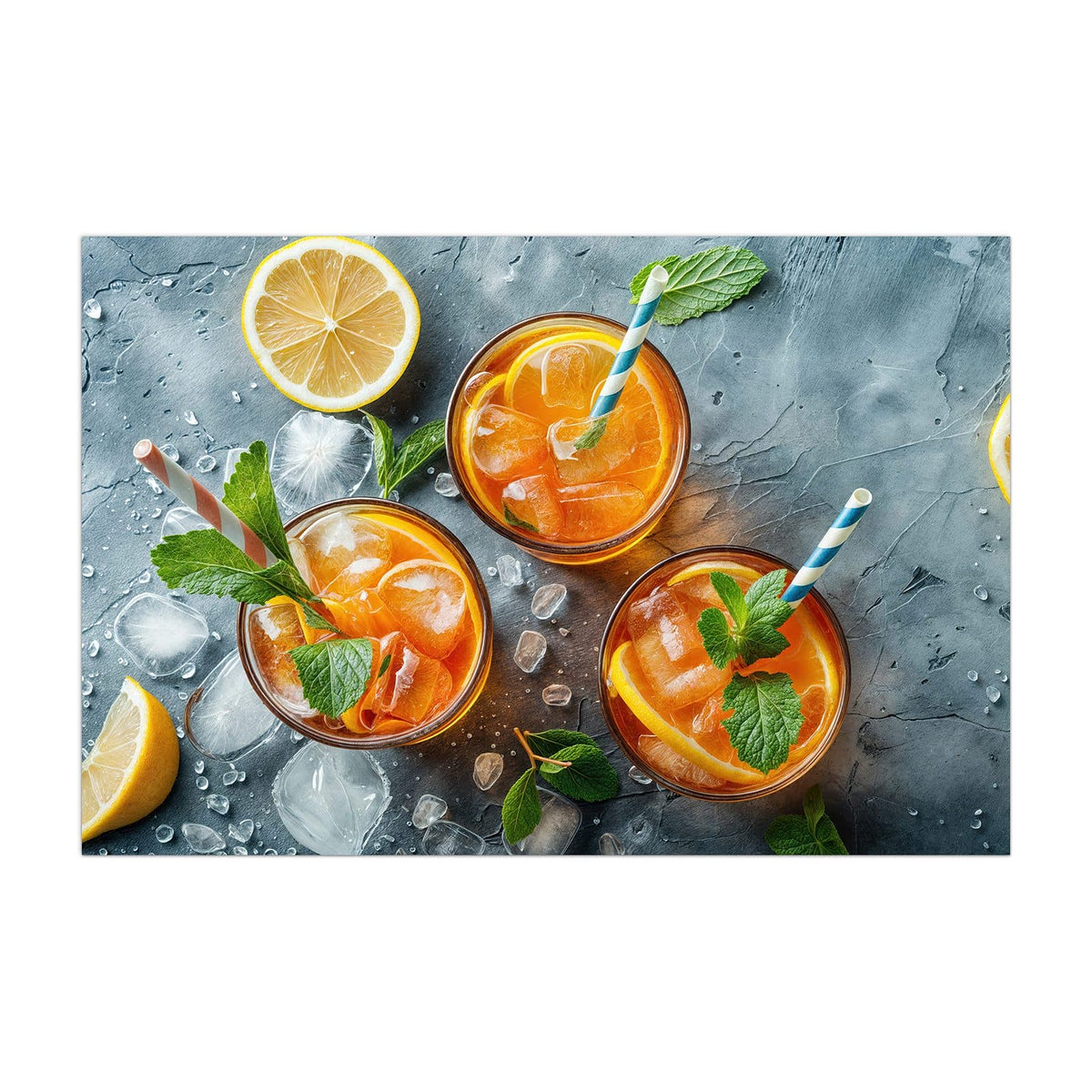 Küchenrückwand aus Glas Drei Drinks mit Zitrone im Hochformat, Motiv bildfüllend von vorn