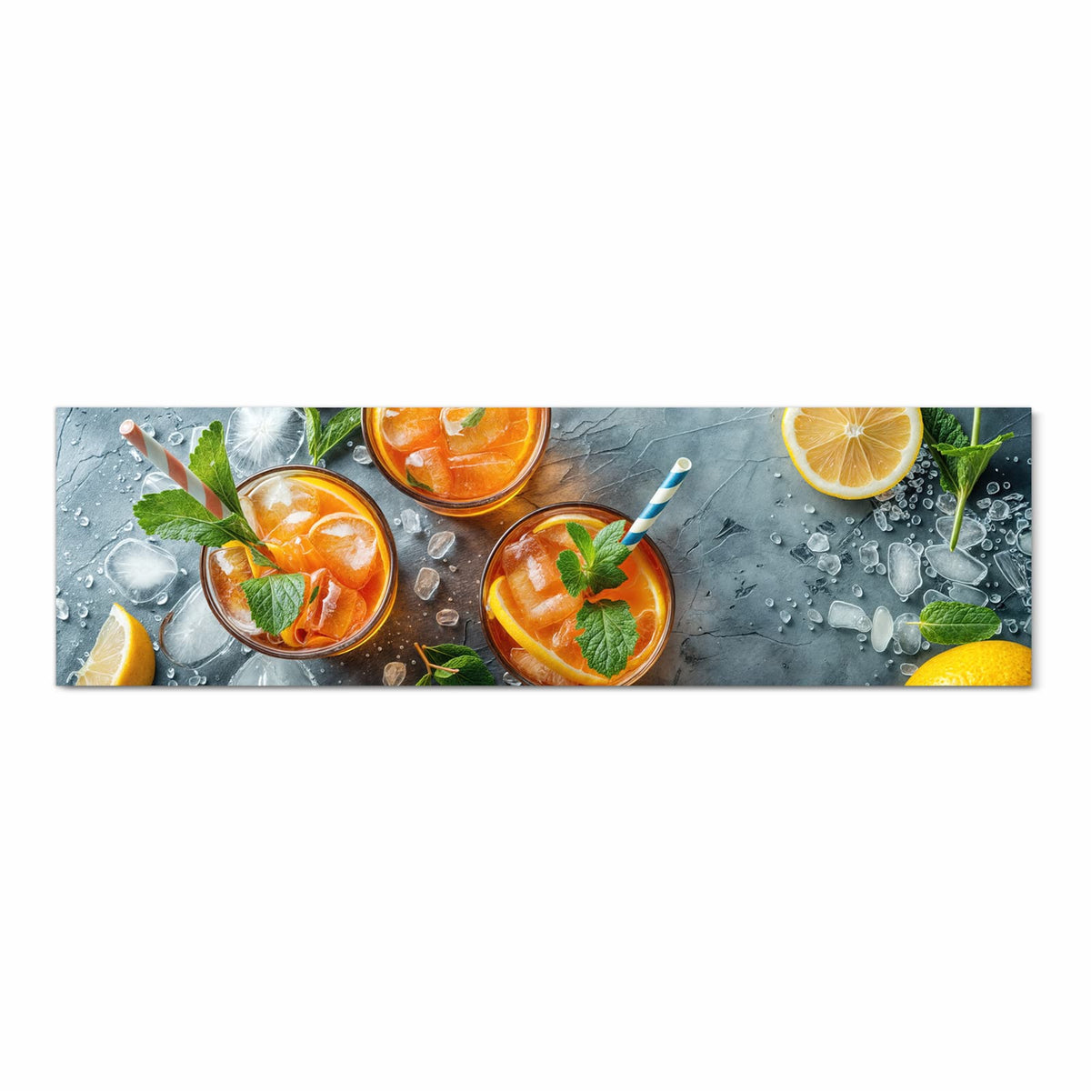 Feuchtigkeitsresistenter moderner Küchenläufer mit Motiv Sommerlicher Drink in Frontansicht