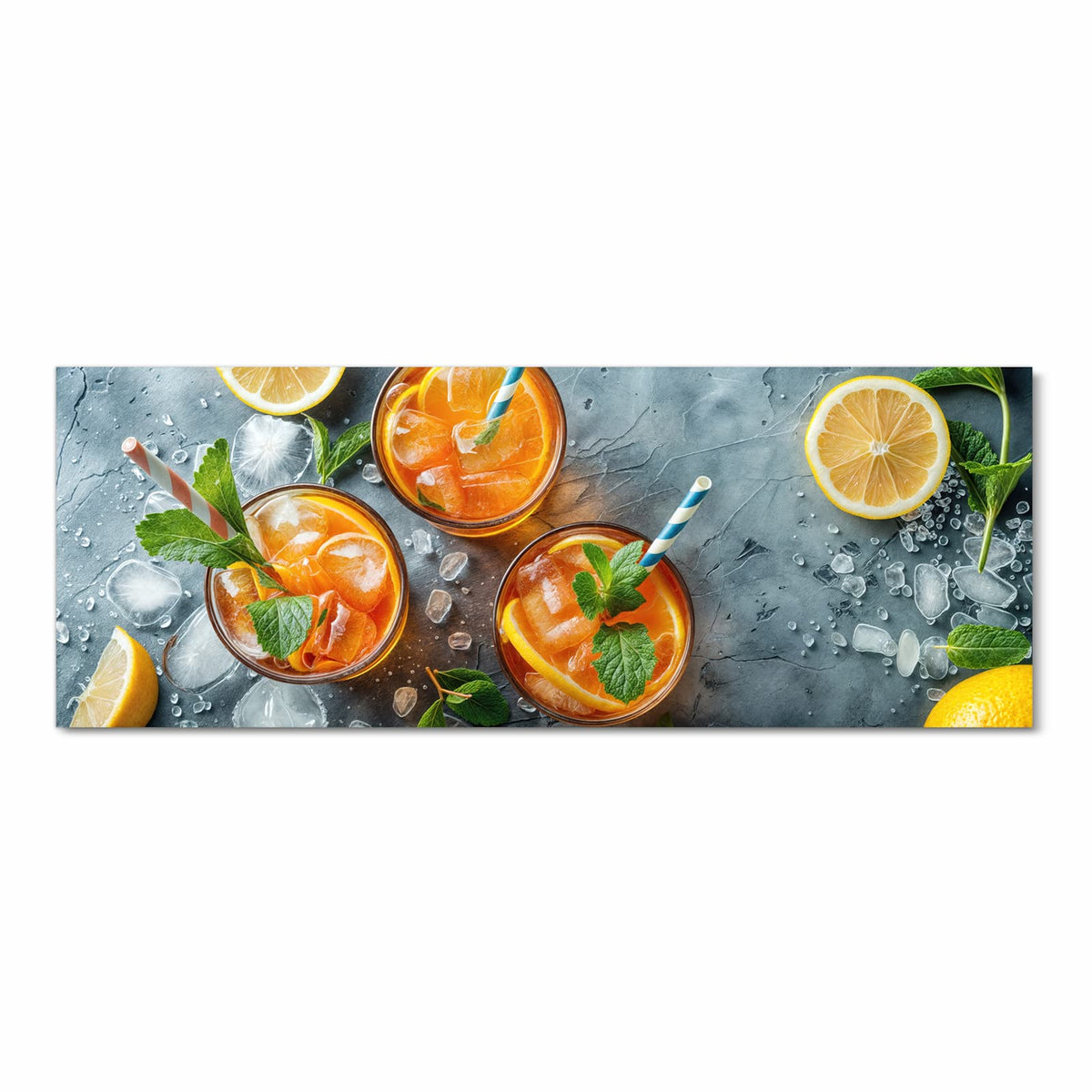 Waschbarer Küchenläufer mit Motiv Sommerlicher Drink in Frontansicht für Ordnung