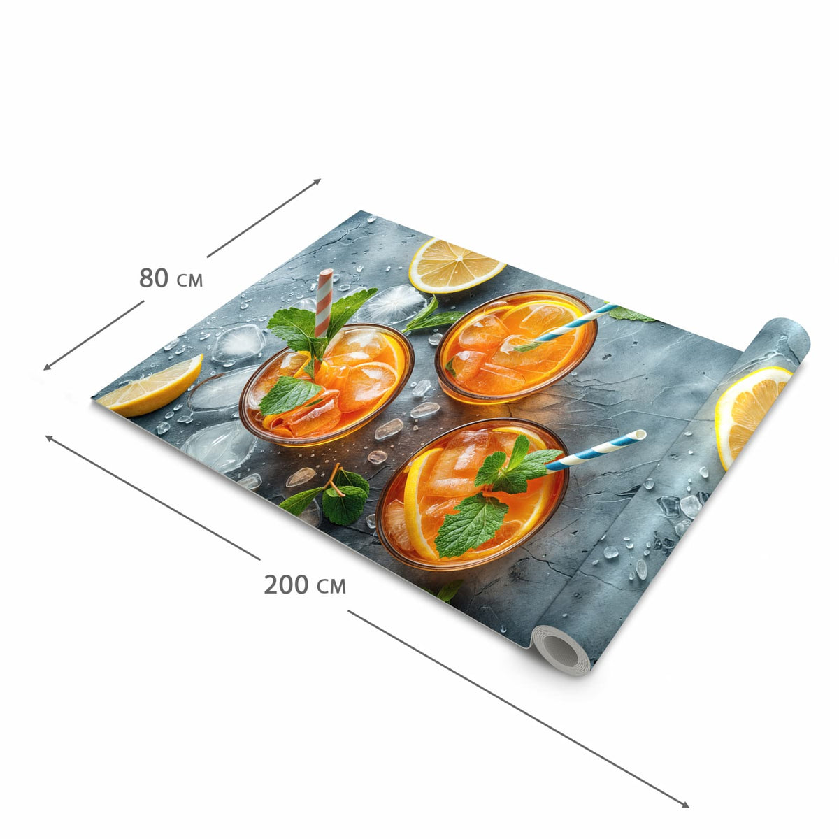 Schmutzabweisender rutschfester Küchenläufer mit Motiv Sommerlicher Drink in der Größe 80x280 cm