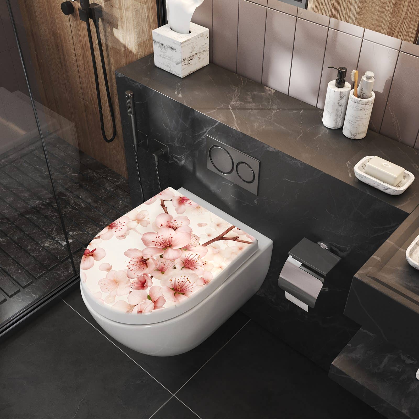 WC-Sitz mit Absenkautomatik Kirschblüten