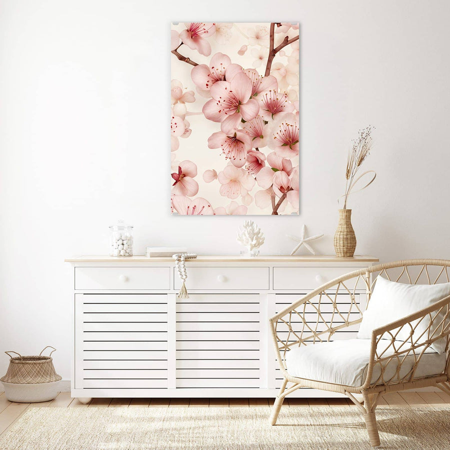 Maße Wandbild - Kirschblüten auf Creme - Hochformat