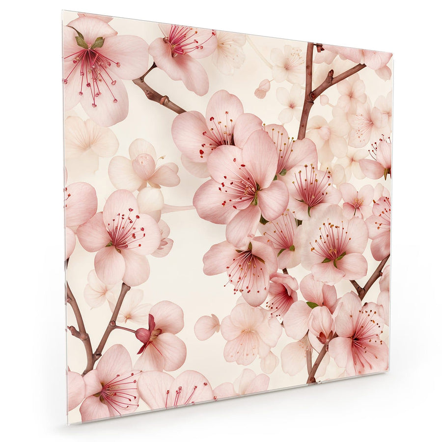 Maße Küchenrückwand Kirschblüten auf Creme aus Glas