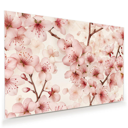 Wandbild mit dem Motiv Kirschblüten auf Creme