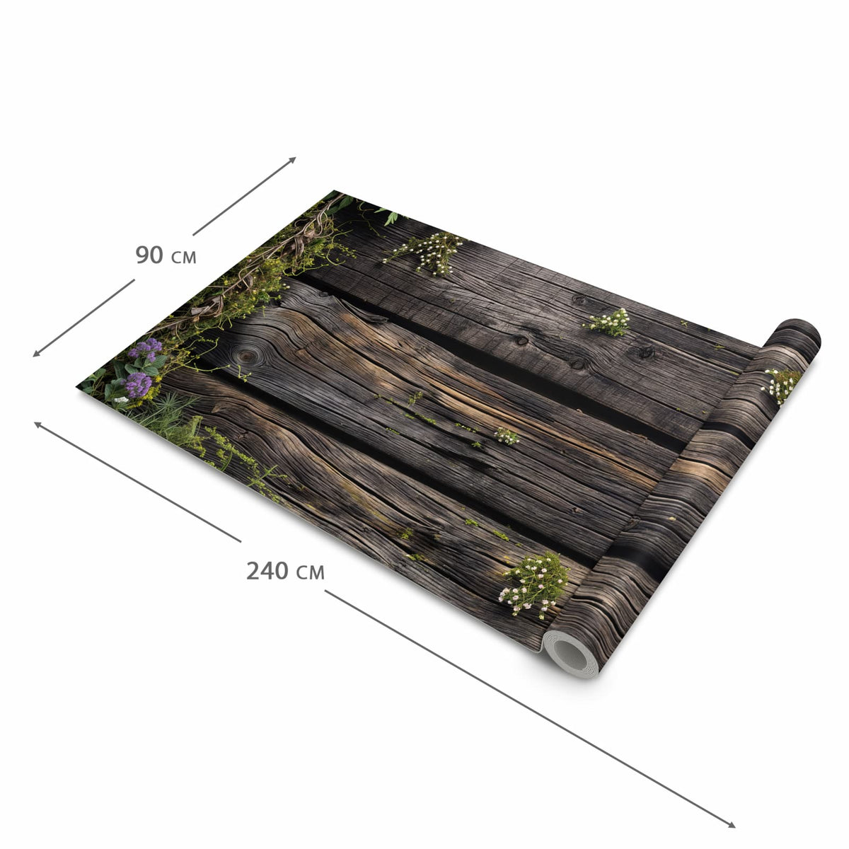 Geräuschdämpfender Küchenläufer mit Motiv Holz mit Blumen in der Grösse 80x250 cm