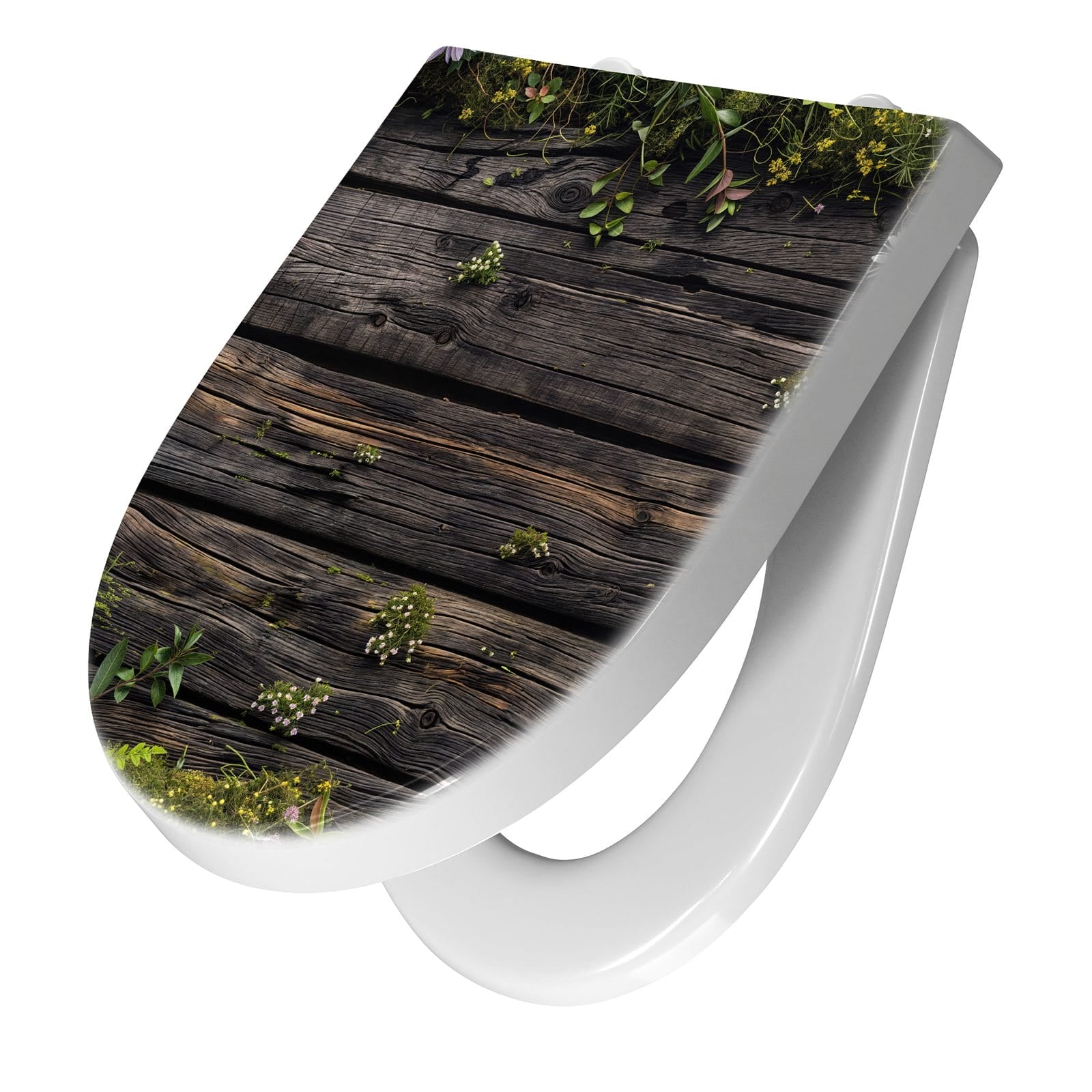 WC-Sitz mit Absenkautomatik Holz mit Blumen