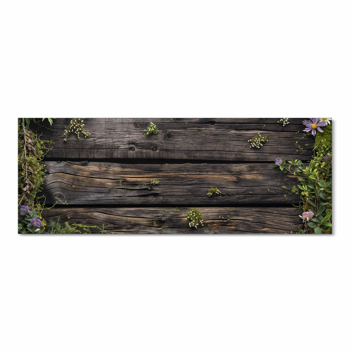 Waschbarer Küchenläufer mit Motiv Holz mit Blumen in Frontansicht