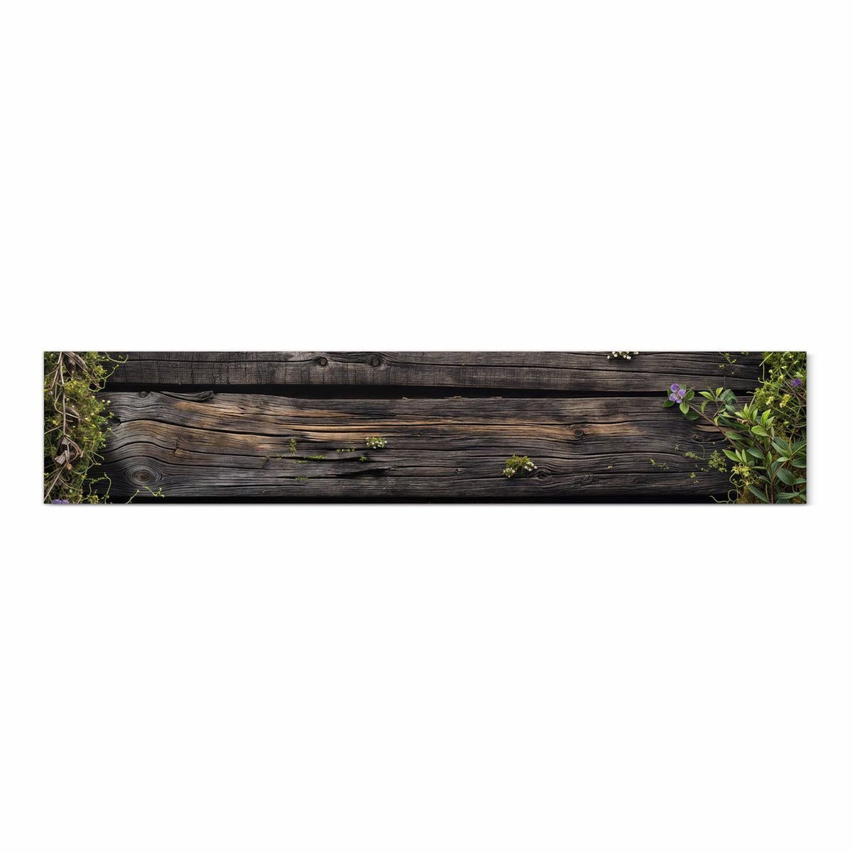 Rutschfester Küchenvorleger mit Motiv Holz mit Blumen in Frontansicht