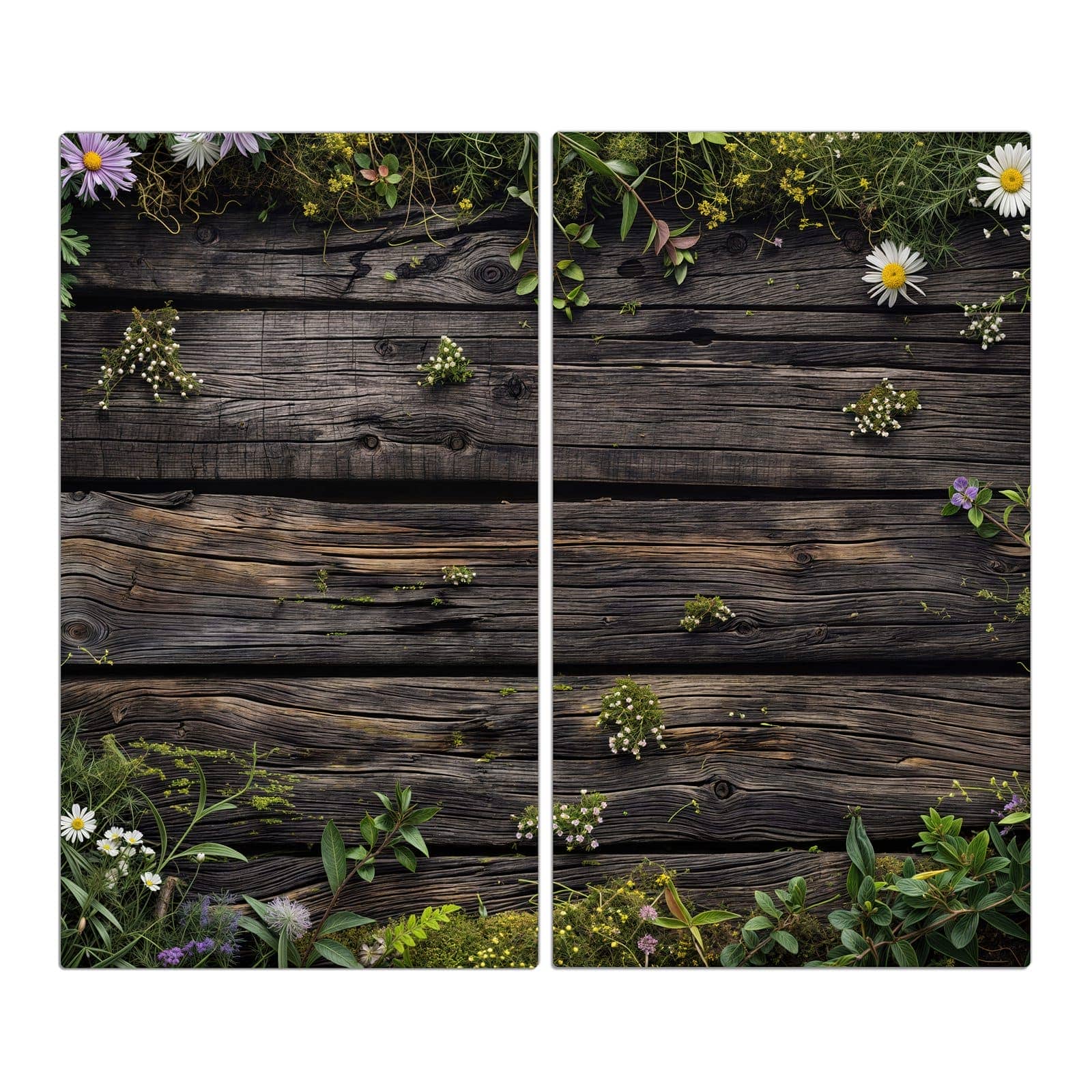 2-teilige Abdeckplatten mit Holz mit Blumen-Motiv in der Frontansicht #grösse_2-Teilig (60x52cm)