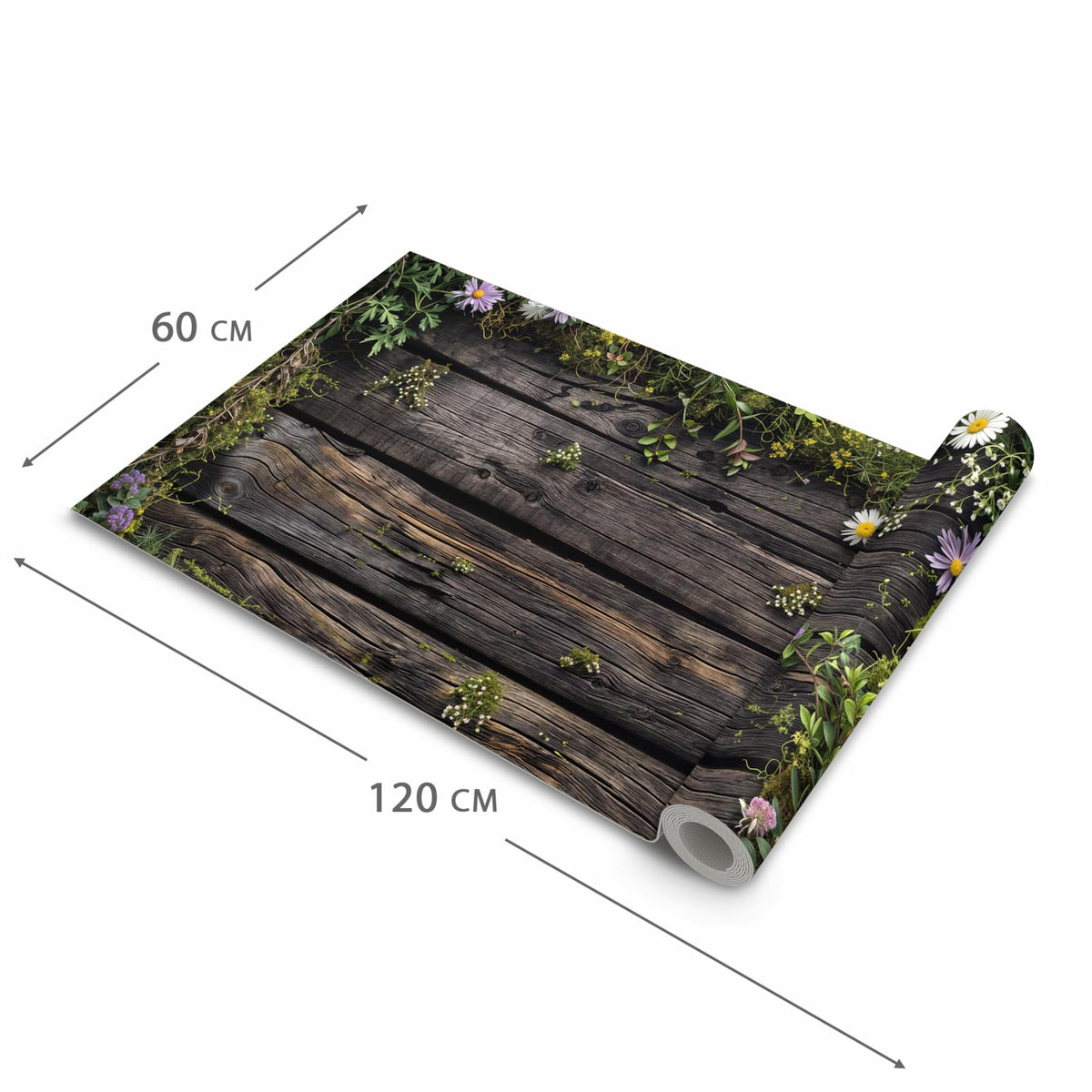 Strapazierfähiger abwaschbarer Küchenläufer mit Motiv Holz mit Blumen in der Größe 80x200 cm