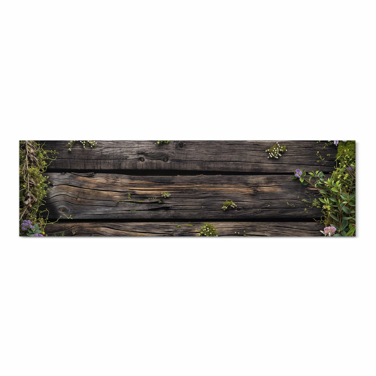 Hygienischer Küchenläufer mit Motiv Holz mit Blumen in Frontansicht