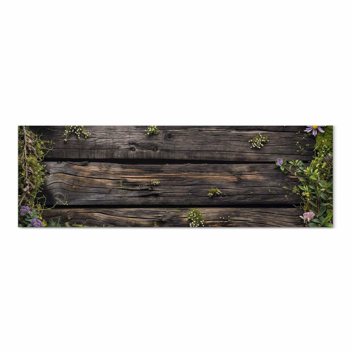 Küchenteppich mit Motiv Holz mit Blumen in Frontansicht für angenehme Haptik