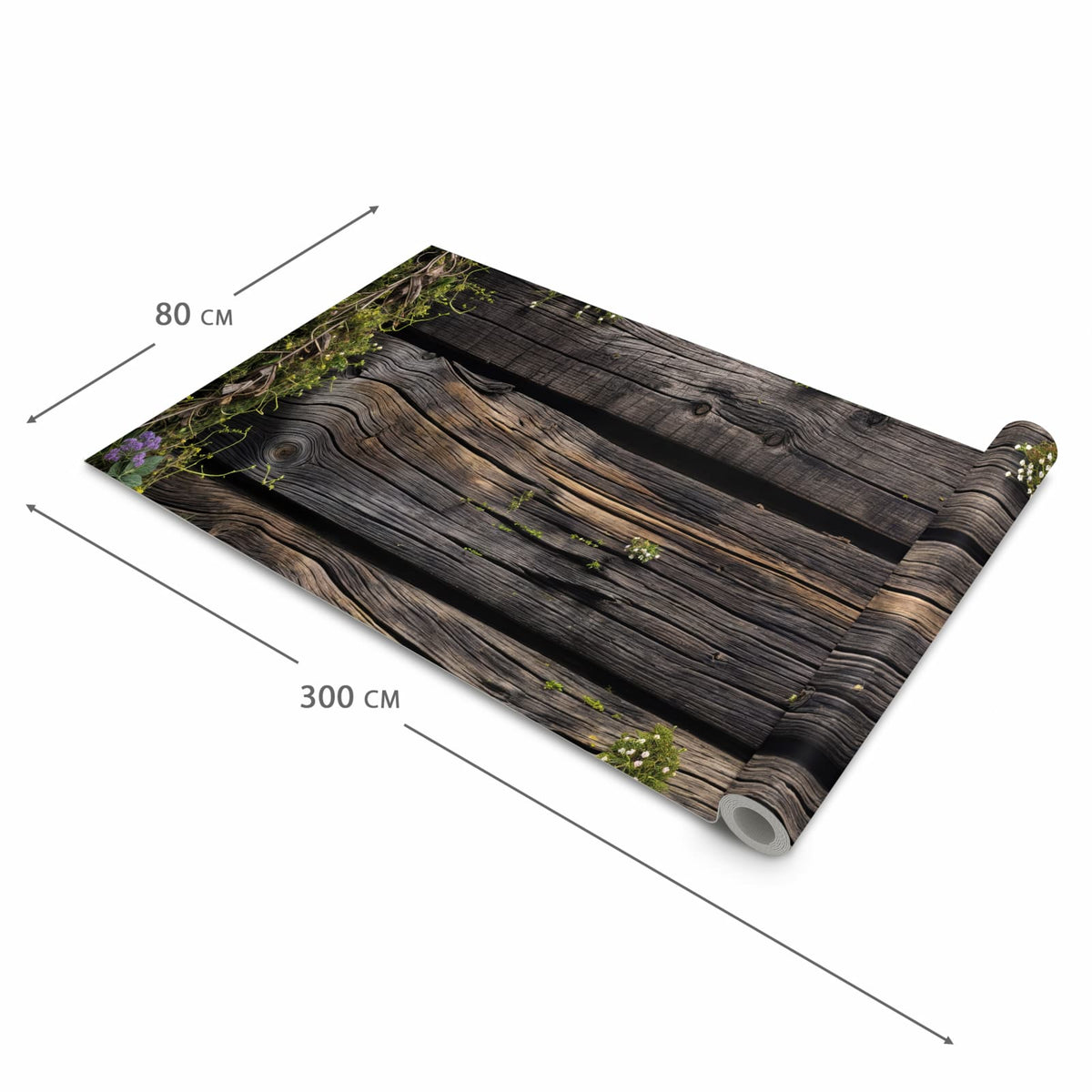 Küchenteppich mit Motiv Holz mit Blumen in der Grösse 80x250 cm für sicheres Aufbewahren