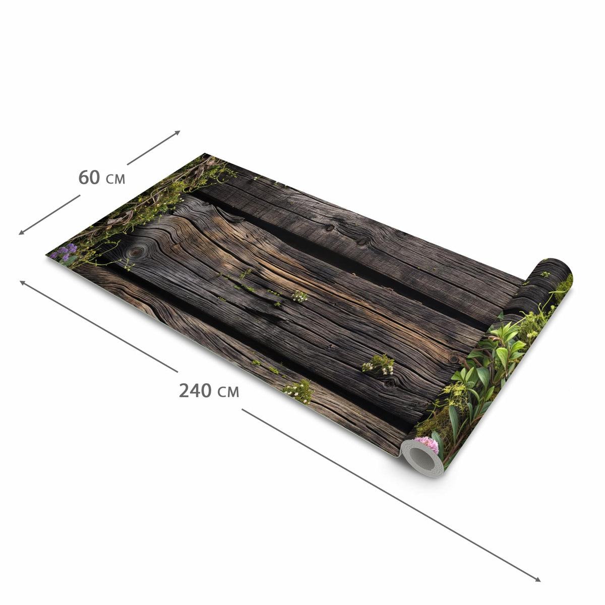 Rutschfester Küchenteppich mit Motiv Holz mit Blumen in der Größe 80x200 cm