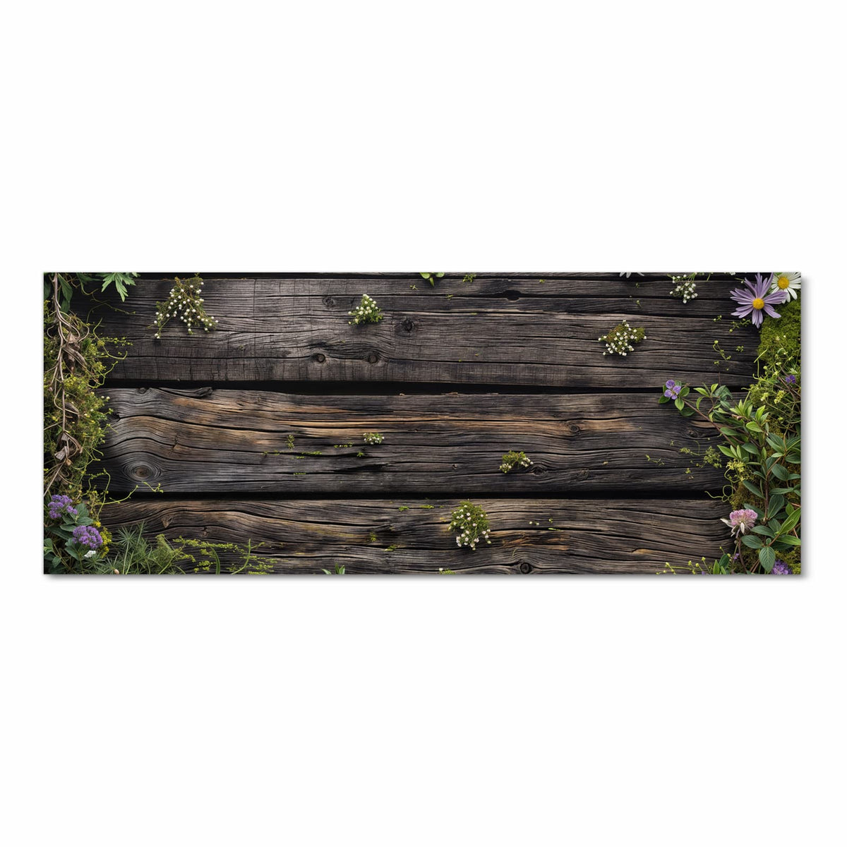 Zeitsparender Küchenteppich mit Motiv Holz mit Blumen in Frontansicht für die Küche
