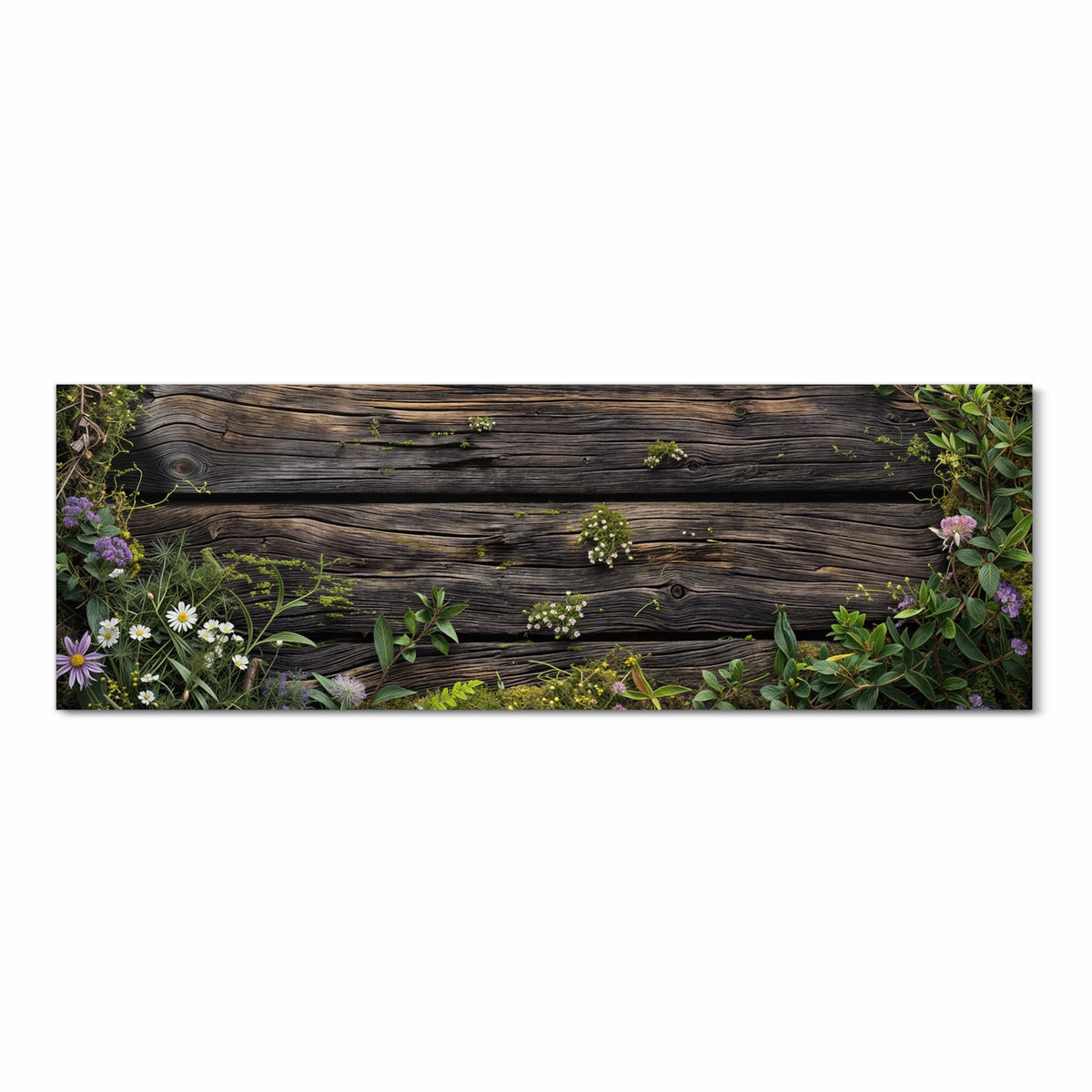 Geräuschdämpfender Läufer für die Küche mit Motiv Holz mit Blumen in Frontansicht