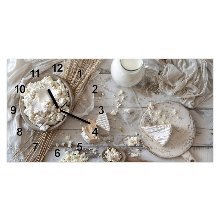 Wanduhr Ziegenkäse Schale aus Glas – Querformat 60 × 30 cm mit Ziffernblatt Modern