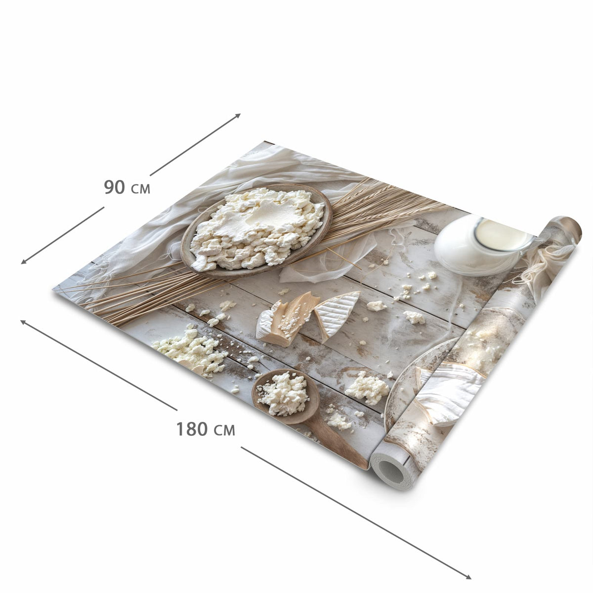 Geruchsneutraler waschbarer Teppich Küche mit Motiv Ziegenkäse Schale in der Grösse 60x270 cm