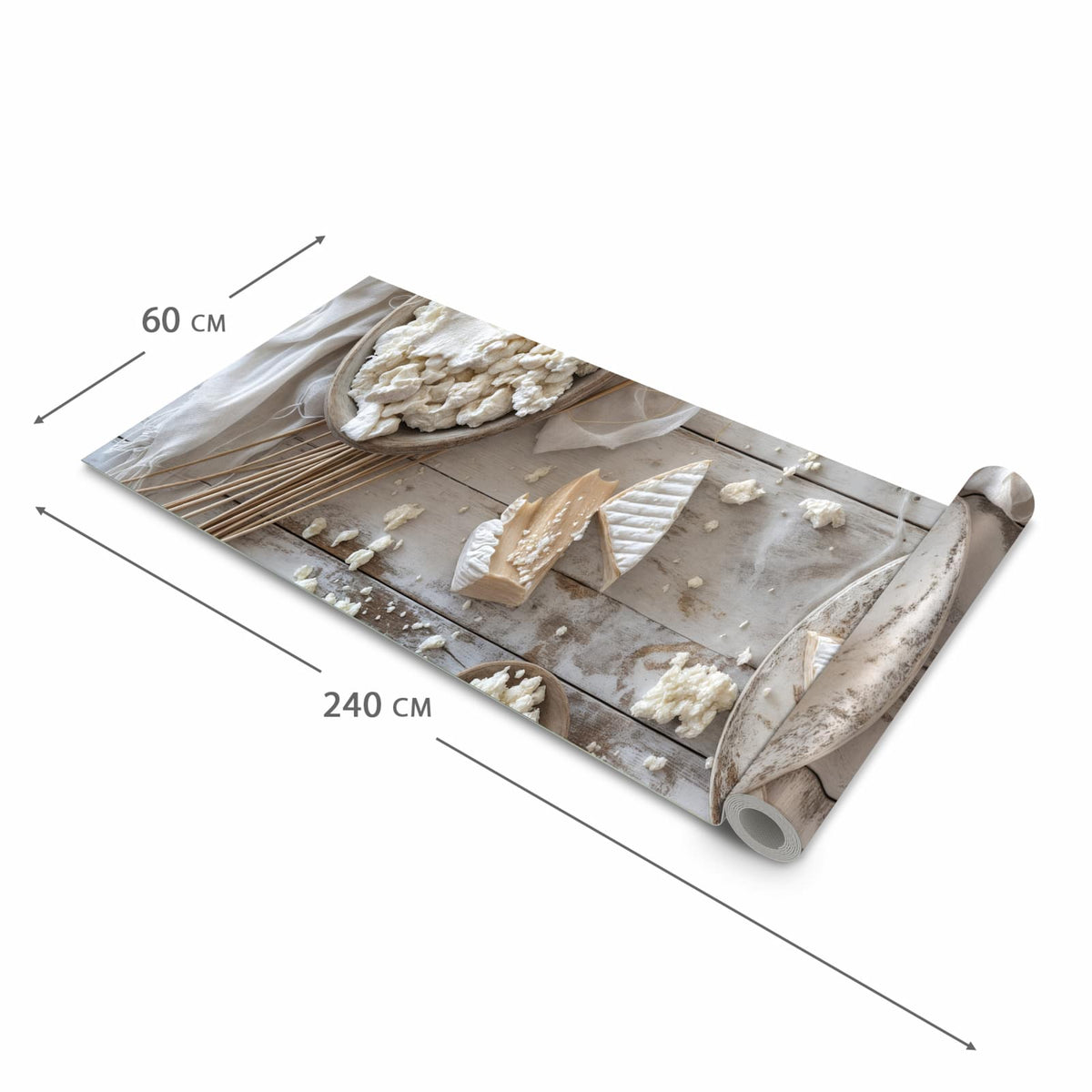 Zeitsparender Küchenteppich mit Motiv Ziegenkäse Schale in der Grösse 60x270 cm
