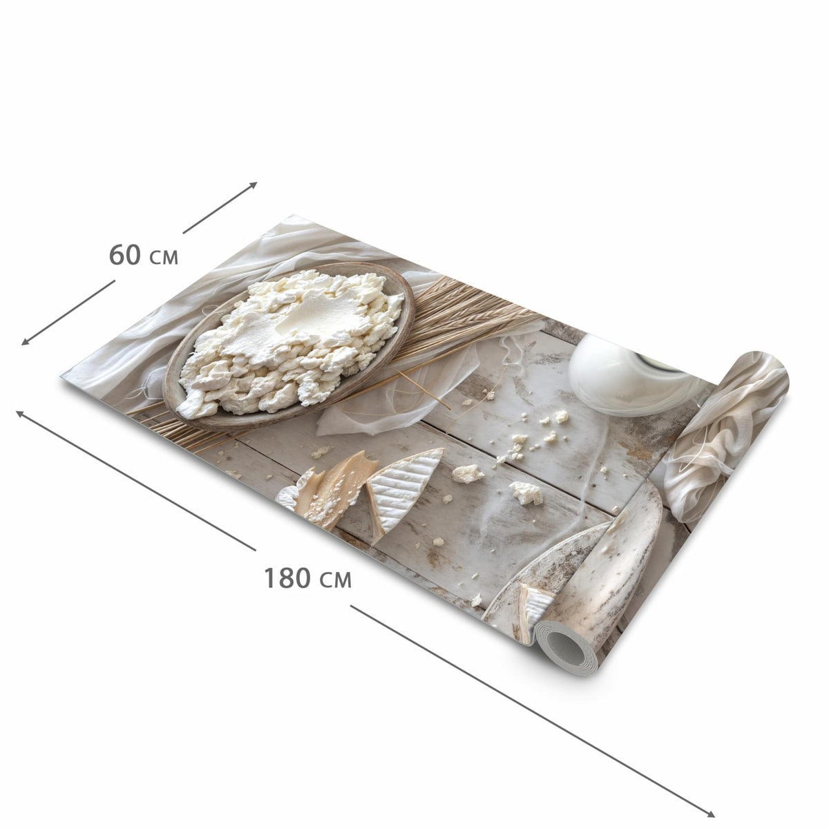 Küchenteppich mit Motiv Ziegenkäse Schale in der Grösse 60x270 cm für sichere Aufbewahrung
