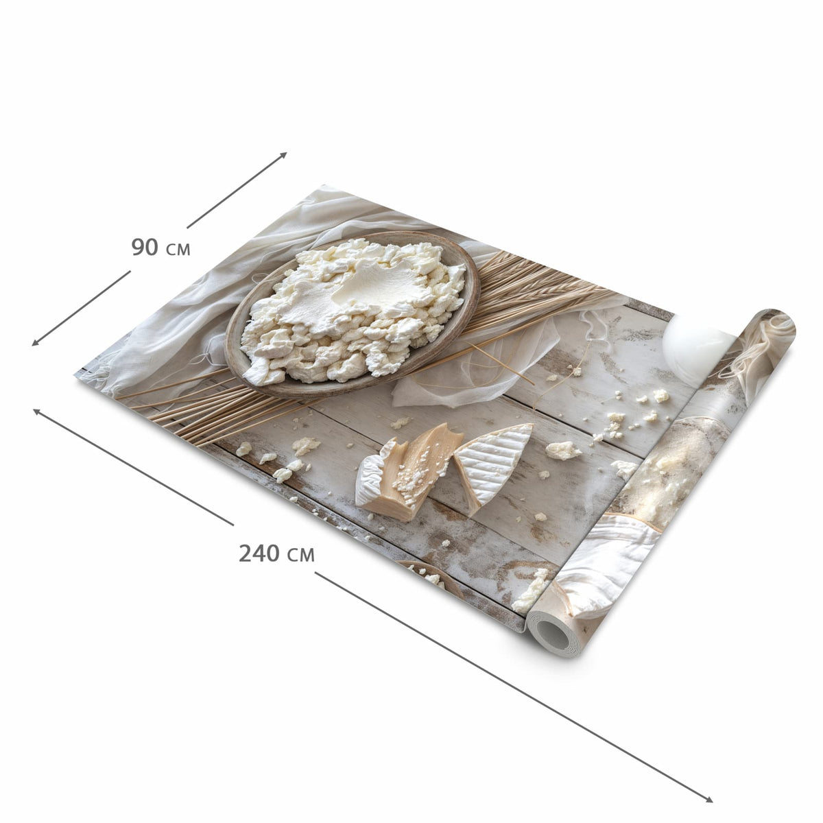 Langlebiger Küchenläufer mit Motiv Ziegenkäse Schale in der Grösse 60x270 cm