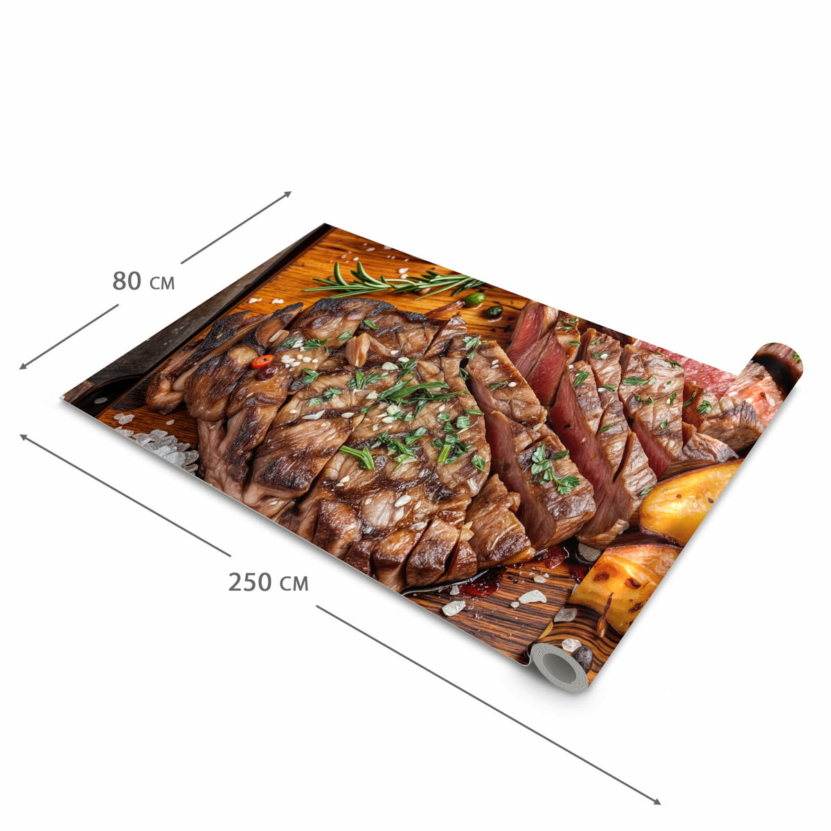 Komfortabler rutschfester Küchenläufer mit Motiv Grillplatte in der Größe 80x200 cm