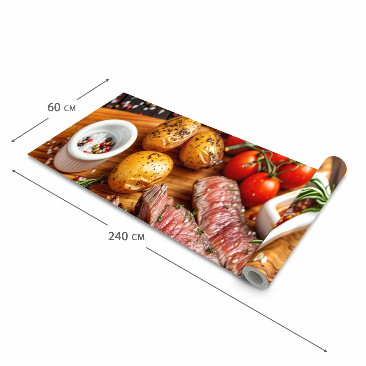 Schmutzabweisender Küchenläufer mit Motiv Grillplatte in der Grösse 80x200 cm
