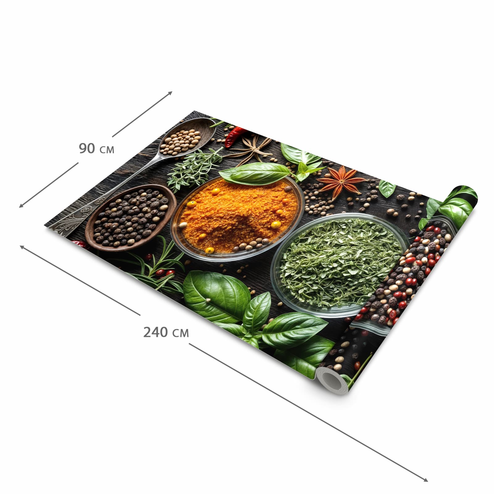 UV-beständiger rutschfester Küchenteppich mit Motiv Gewürze Und Kräuter in der Grösse 80x200 cm