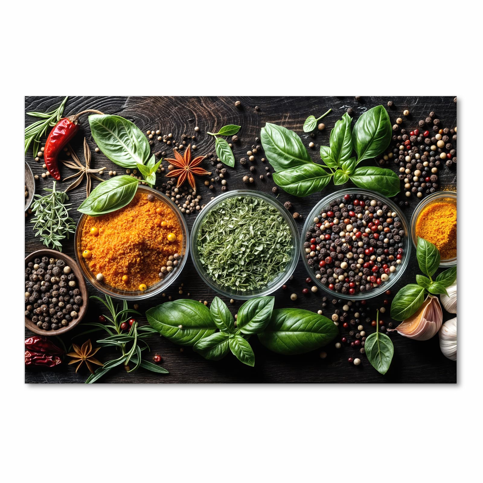 Pflegeleichter rutschfester Küchenläufer mit Motiv Gewürze Und Kräuter in Frontansicht