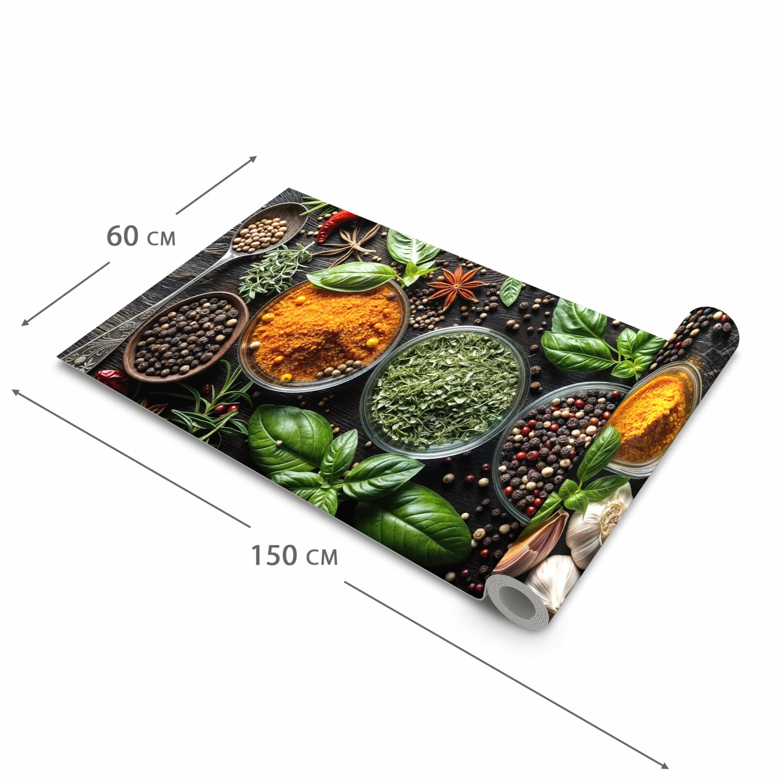 Rutschfester Küchenteppich mit Motiv Gewürze Und Kräuter in der Grösse 60x90 cm