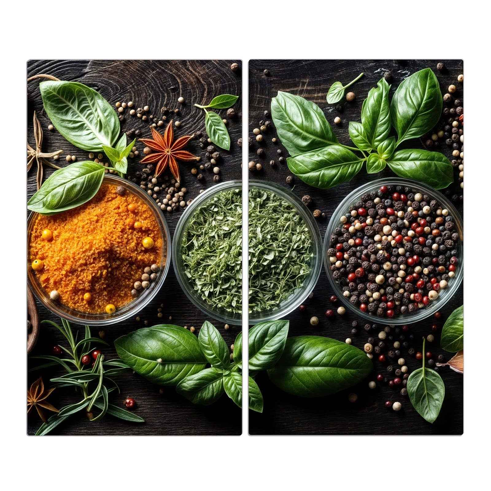 2-teilige Abdeckplatte für Ceranfeld mit Gewürze Und Kräuter-Motiv in der Frontansicht #grösse_2-Teilig (60x52cm)
