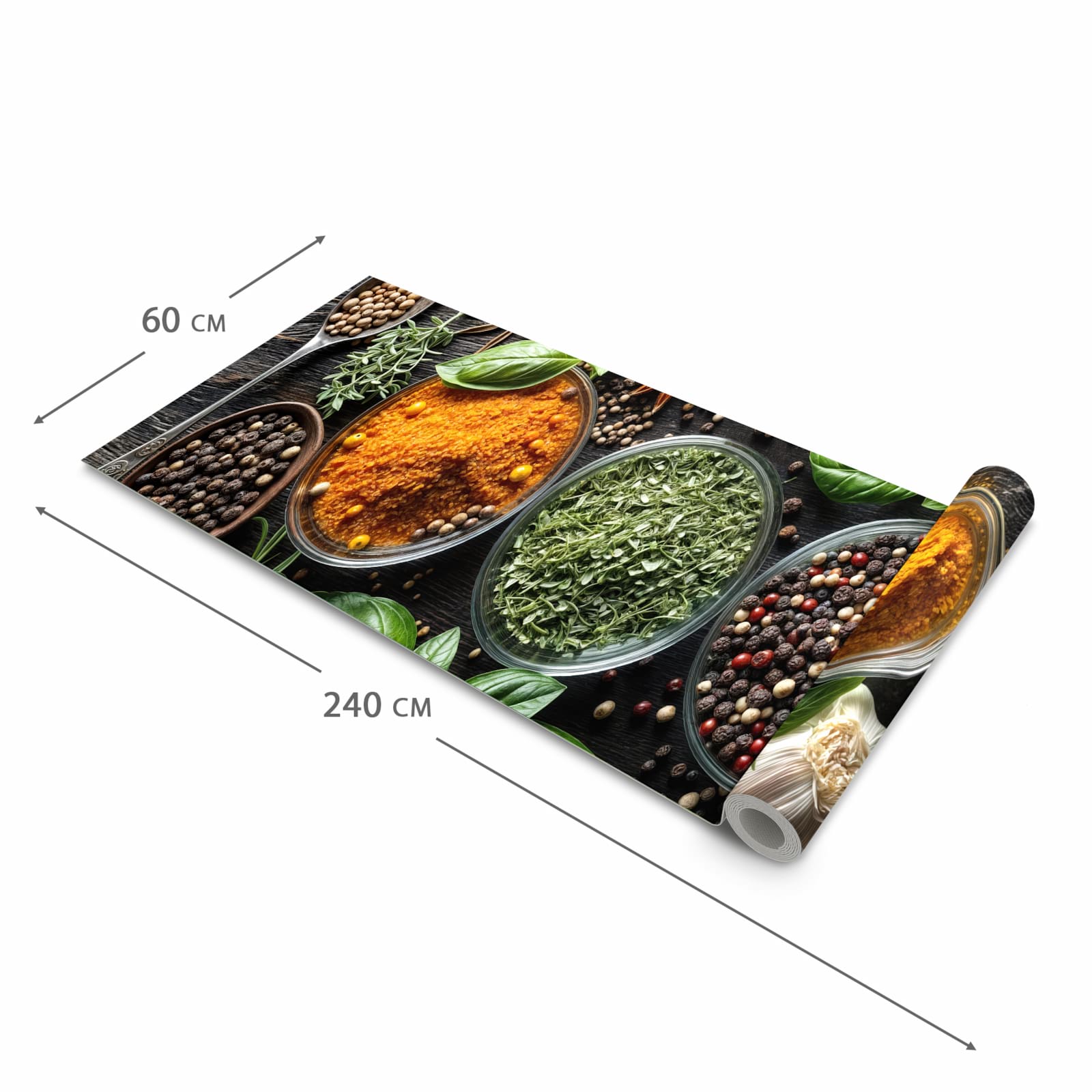 Bodenschonender Bodenläufer Teppich mit Motiv Gewürze Und Kräuter in der Grösse 80x200 cm