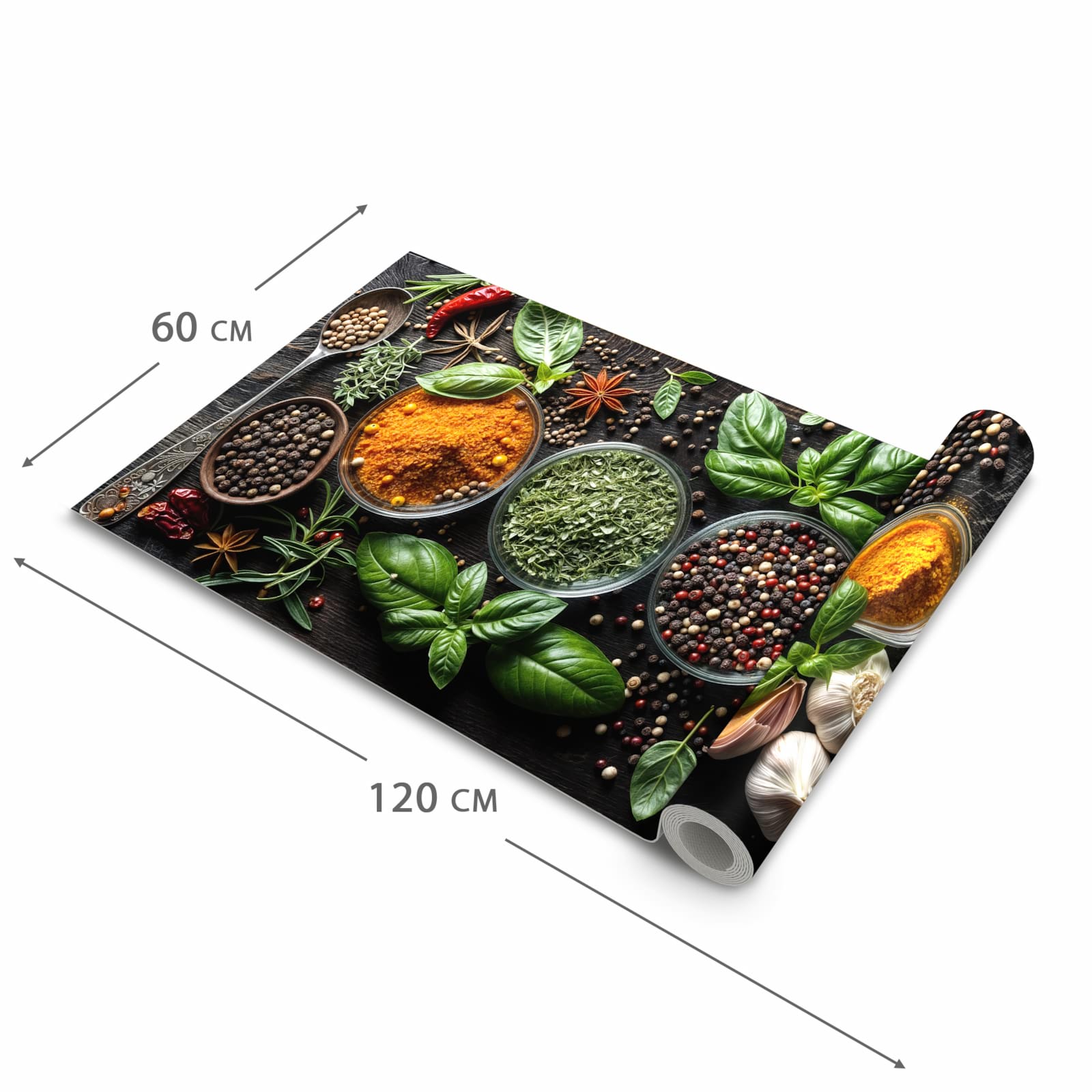 Langlebiger waschbarer Teppich mit Motiv Gewürze Und Kräuter in der Grösse 60x90 cm