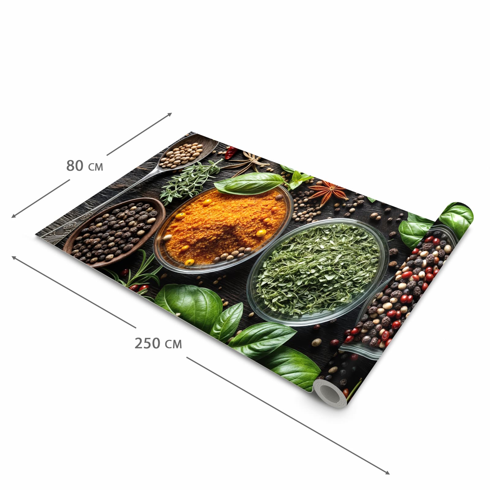 Küchenteppich mit Motiv Gewürze Und Kräuter in der Grösse 80x200 cm zum sicheren Aufbewahren