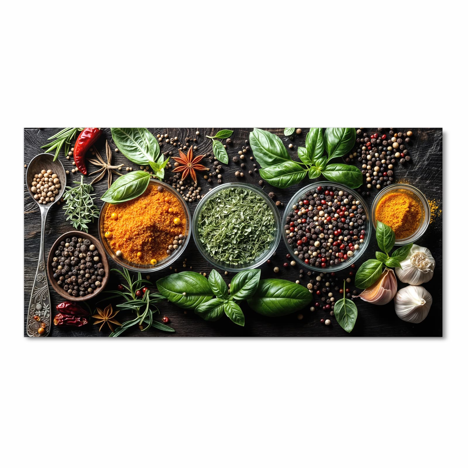 Wasserabweisender rutschfester Küchenteppich mit Motiv Gewürze Und Kräuter in Frontansicht