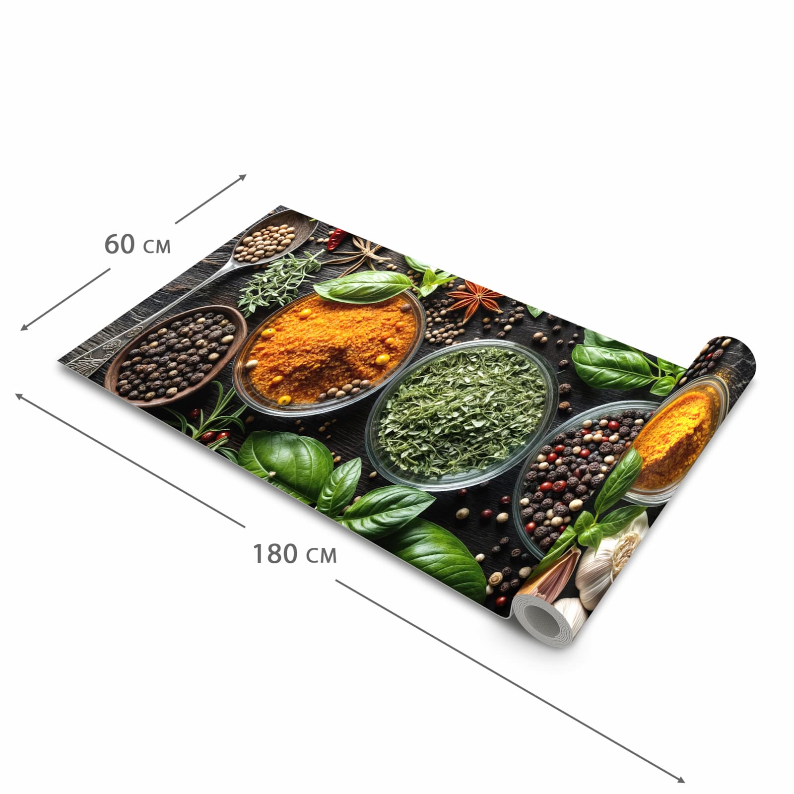 Feuchtigkeitsresistenter Bodenläufer mit Motiv Gewürze Und Kräuter in der Grösse 80x200 cm