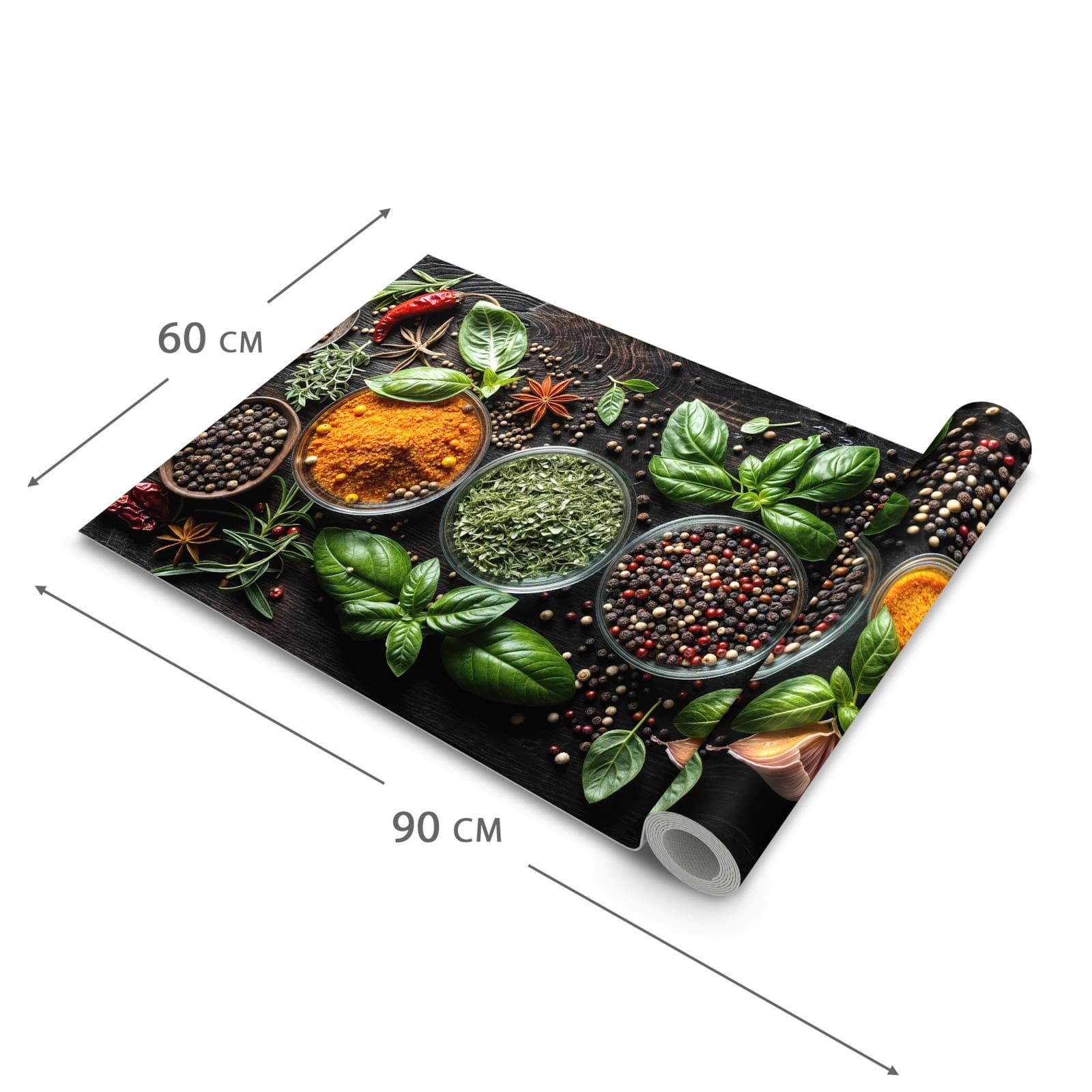 Farbbeständiger Küchenteppich mit Motiv Gewürze Und Kräuter in der Grösse 80x200 cm