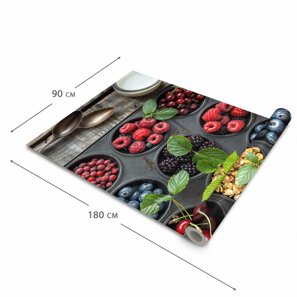 Strapazierfähiger waschbarer Teppich mit Motiv Bunte Beeren in der Grösse 60x90 cm