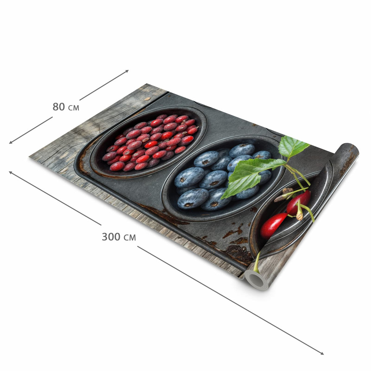 Hygienischer rutschfester Teppich mit Motiv Bunte Beeren in der Grösse 60x90 cm