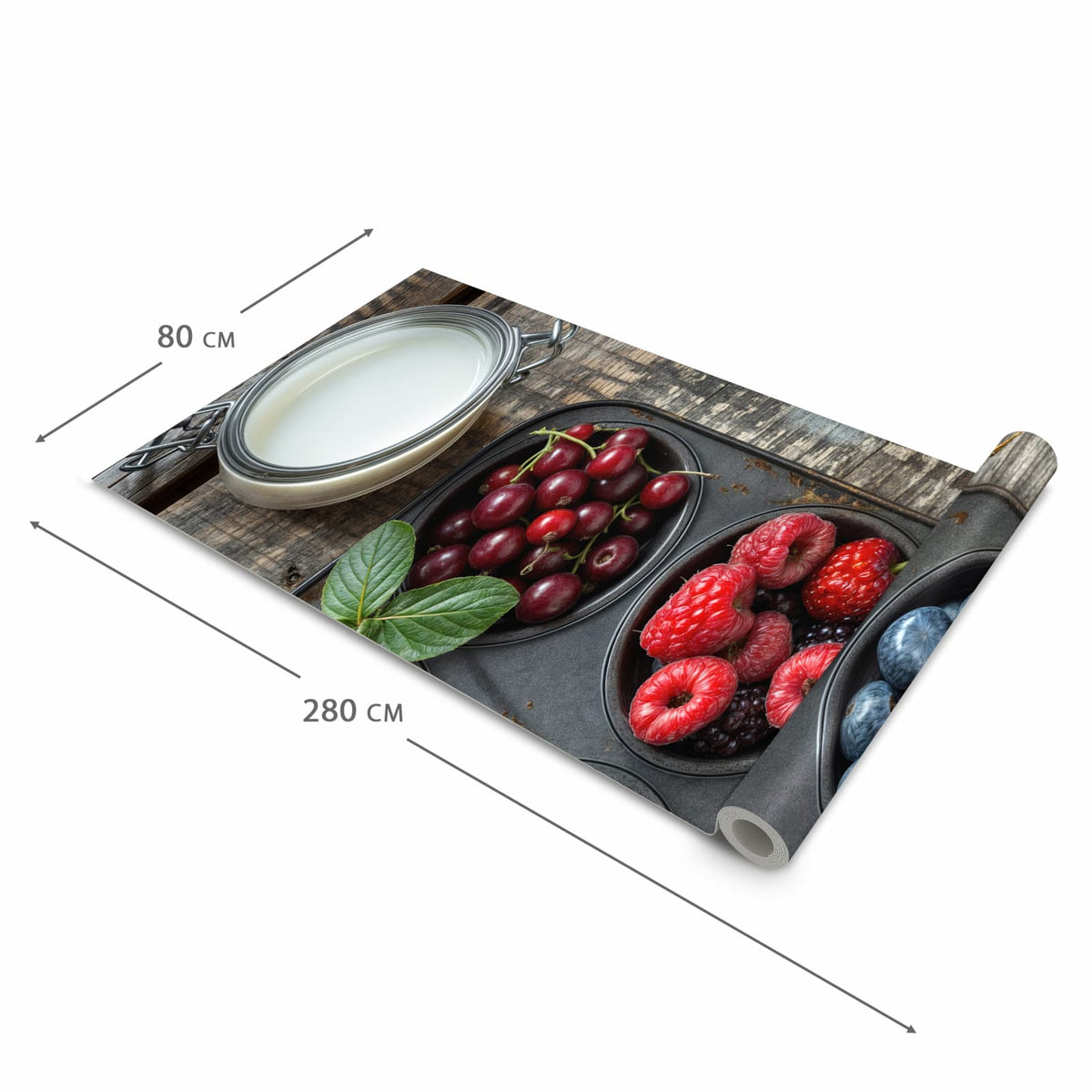 Dünner Küchenteppich mit Motiv Bunte Beeren in der Grösse 60x90 cm - angenehme Haptik