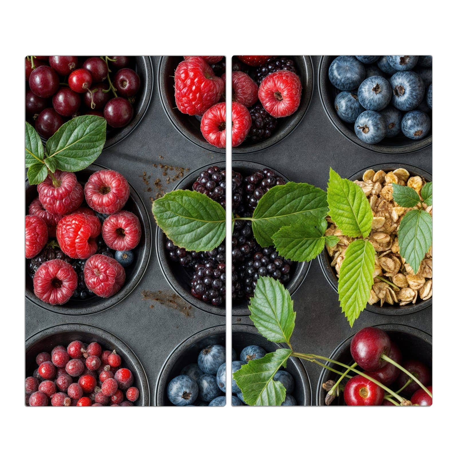 2-teilige Ceranfeldabdeckungen mit Bunte Beeren-Motiv in der Frontansicht #grösse_2-Teilig (60x52cm)