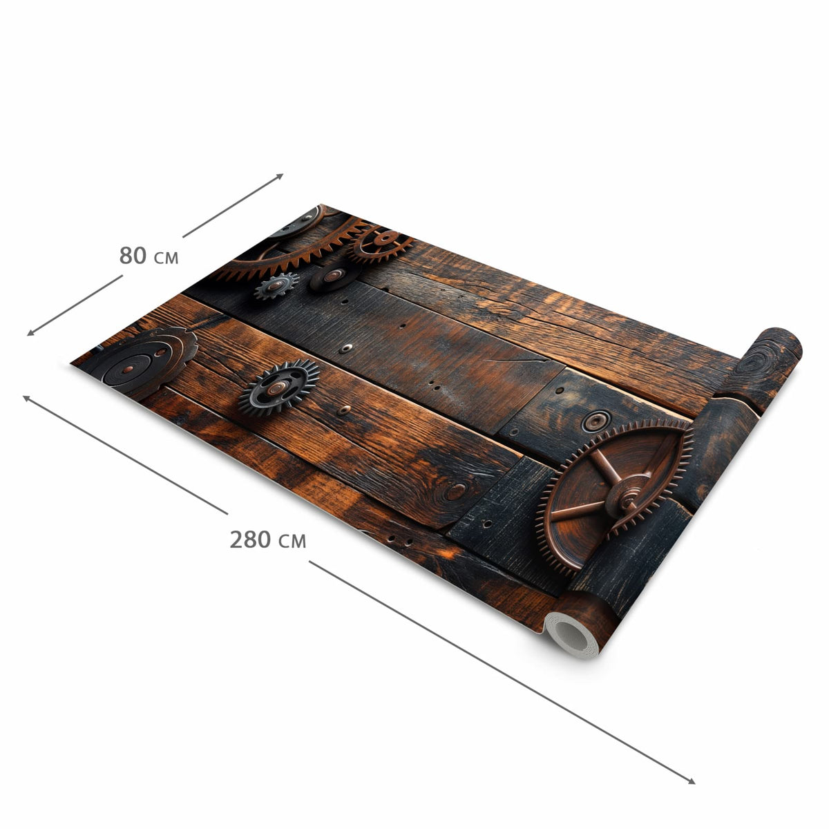 Abriebfester Läufer Küche mit Motiv Holz und Zahnräder in der Grösse 60x90 cm