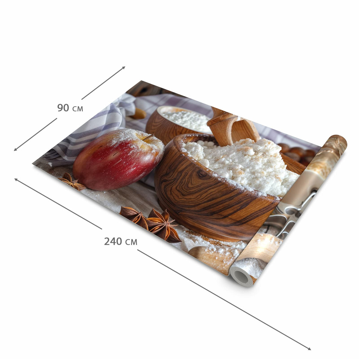 Rutschfester Küchenteppich mit Motiv Backzubehör Rustikal in der Grösse 60x90 cm