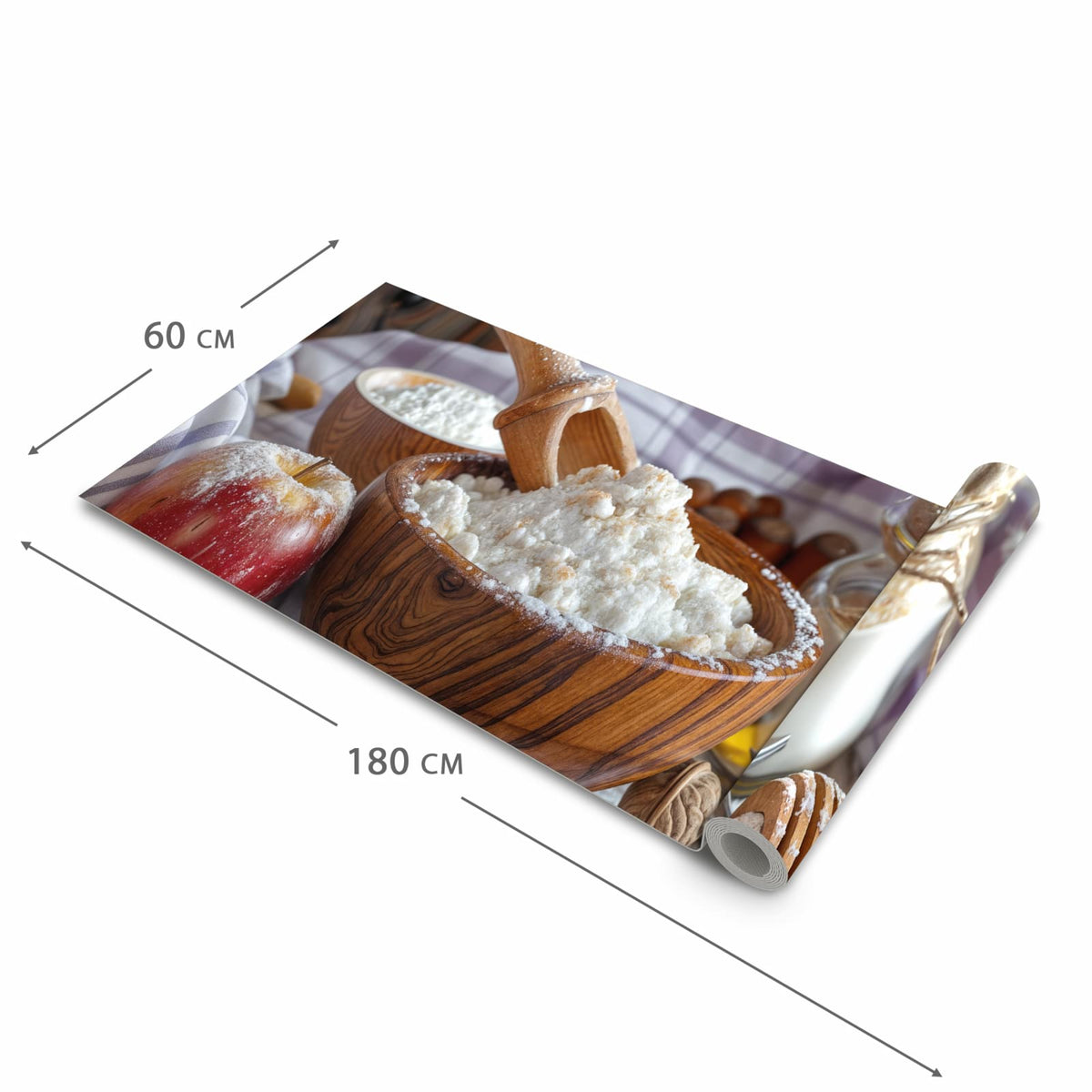 Flacher rutschfester Küchenläufer mit Motiv Backzubehör Rustikal in der Grösse 60x300 cm