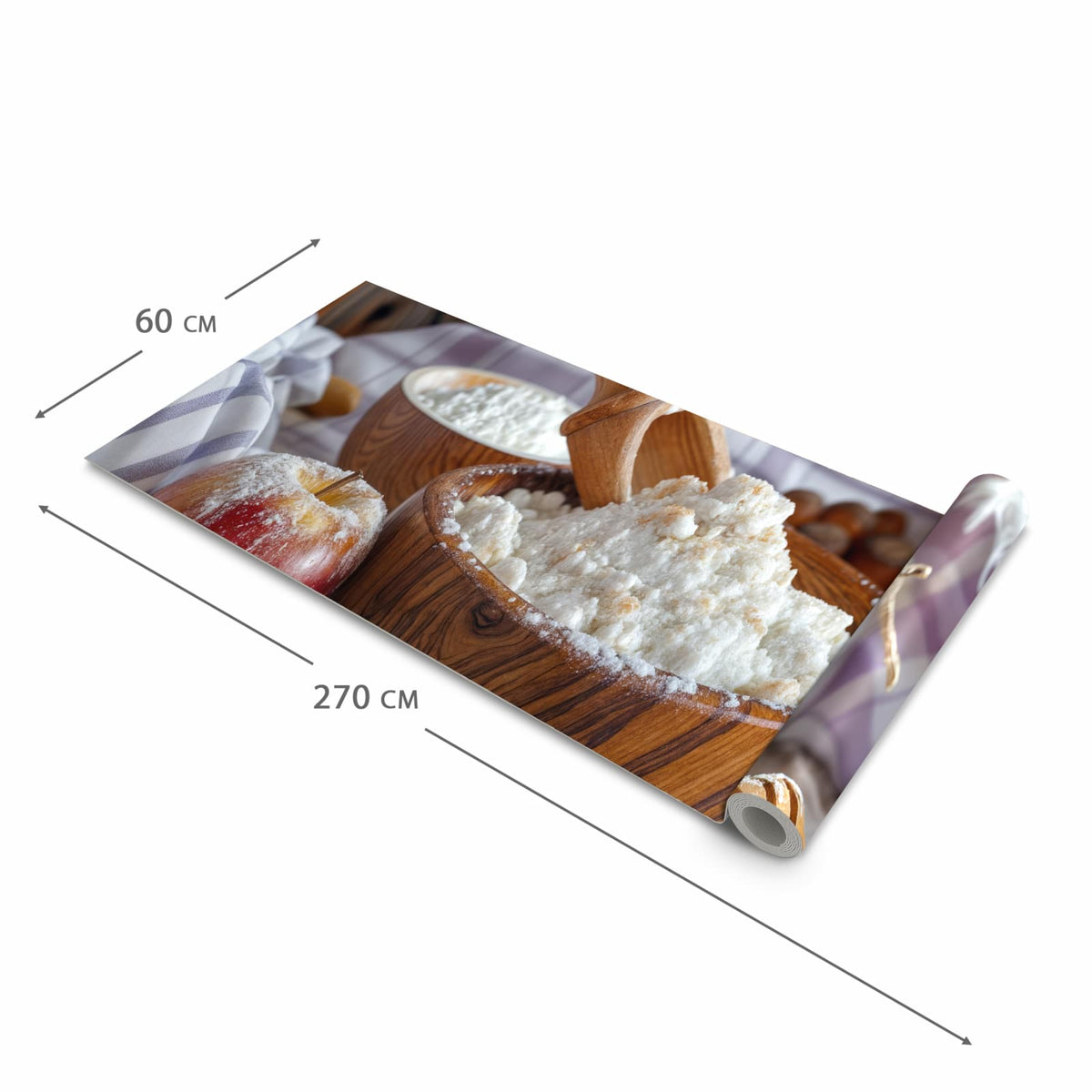 Komfortabler rutschfester Küchenläufer mit Motiv Backzubehör Rustikal in der Größe 60x300 cm