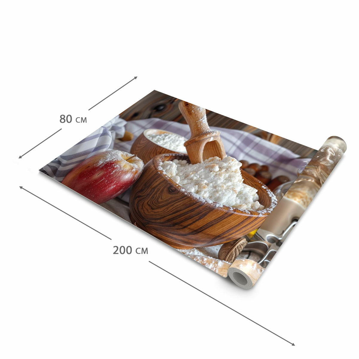 Moderner Küchenläufer mit Motiv Backzubehör Rustikal in der Grösse 60x300 cm - angenehme Haptik