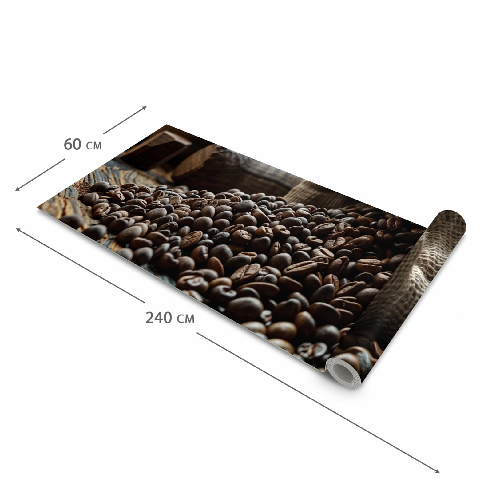 Formstabiler waschbarer Küchenteppich mit Motiv Kaffeebohnen Sack in der Grösse 60x300 cm