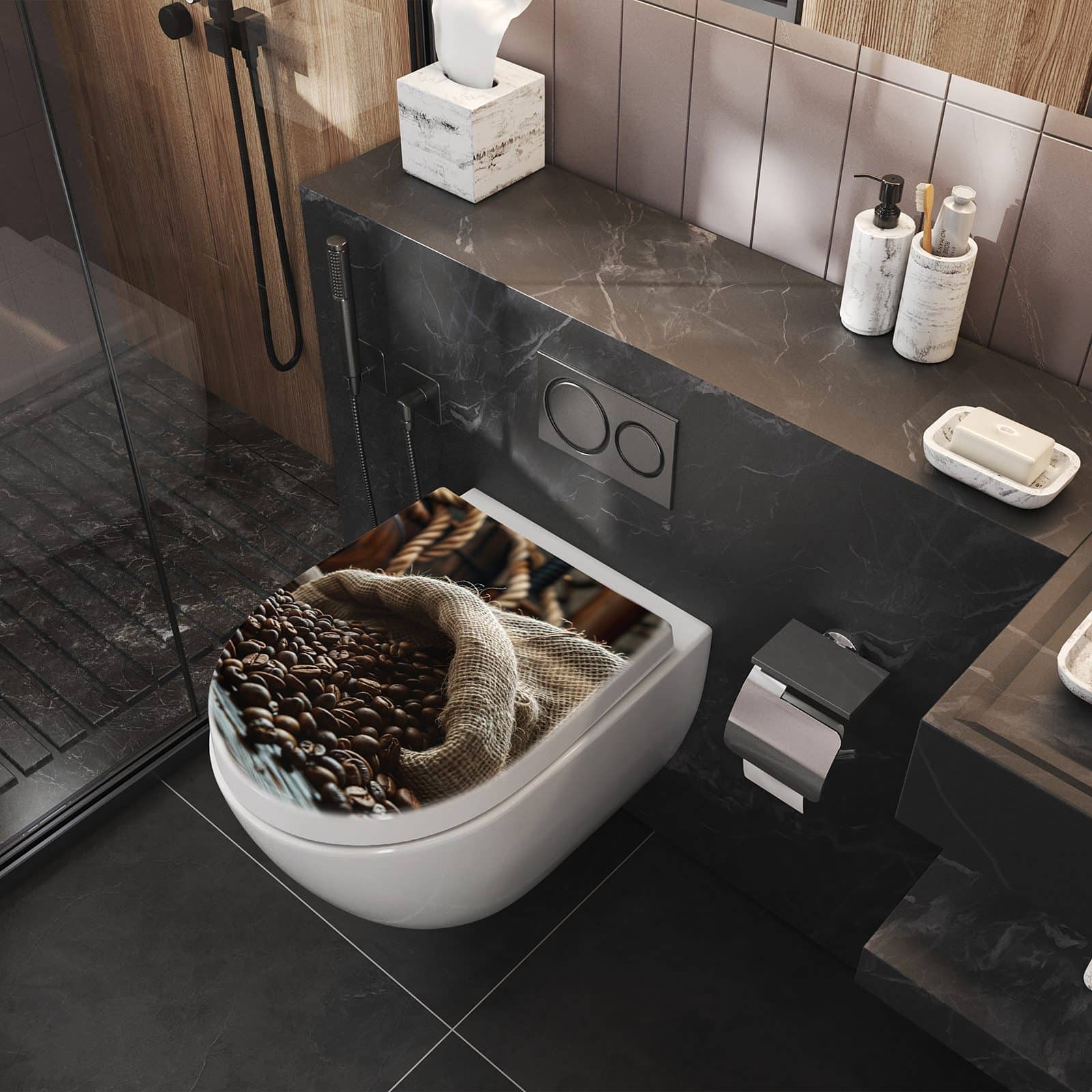 WC-Sitz mit Absenkautomatik Kaffeebohnen Sack