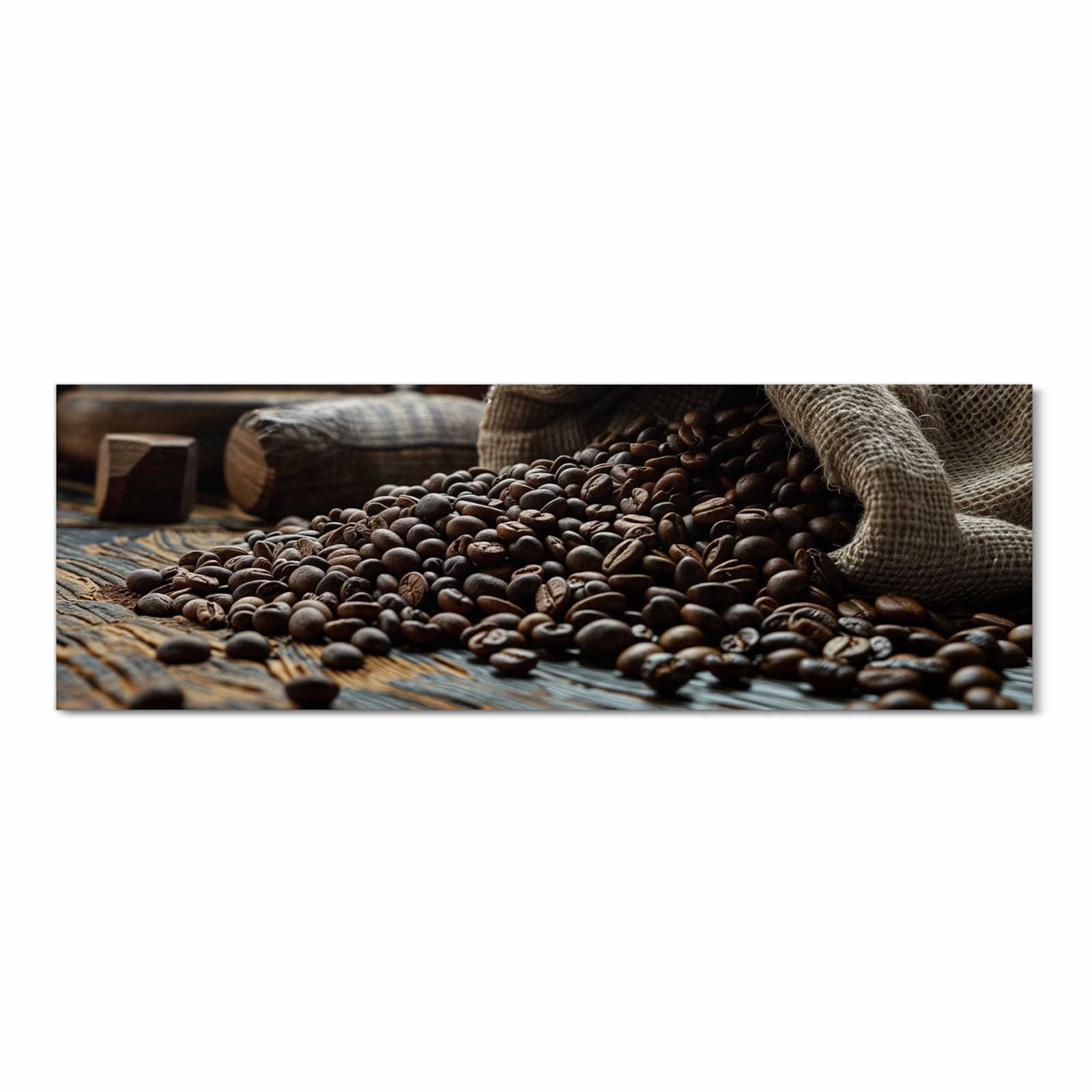 Langlebiger Küchenläufer mit Motiv Kaffeebohnen Sack in Frontansicht, waschbar