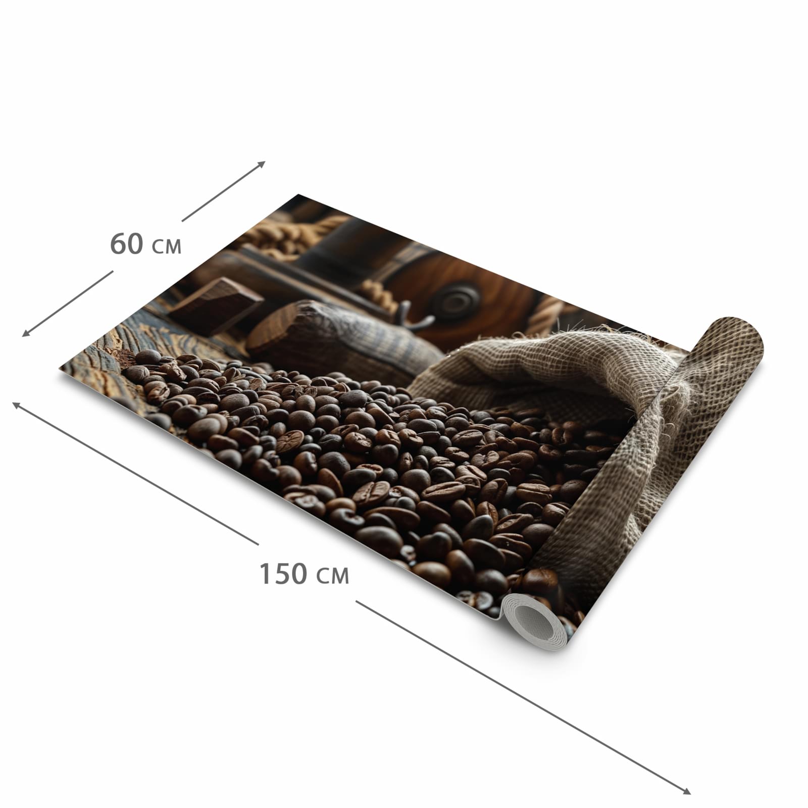 Bodenschonender Bodenläufer Teppich mit Motiv Kaffeebohnen Sack in der Grösse 60x300 cm